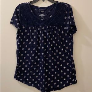 NWOT Sonoma Blouse - Navy & White w crochet design
